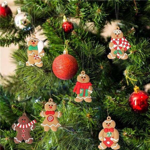 12pcs Gingerbread Man Assorted Plastic Ornaments for Christmas Tree - Picture 6 of 7